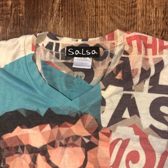 Hipster SALSA T-shirt (Size: Small) multi-color retro style in great condition! - Picture 2 of 4